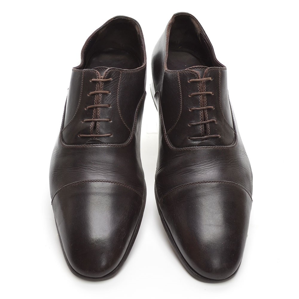 Men A. Testoni Basic Brown Leather Cap Toe Oxford… - image 4